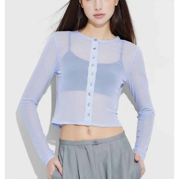 Wild Fable Light Aqua Blue Sheer Cropped Button Cardigan Top...xsmall - Picture 1 of 6